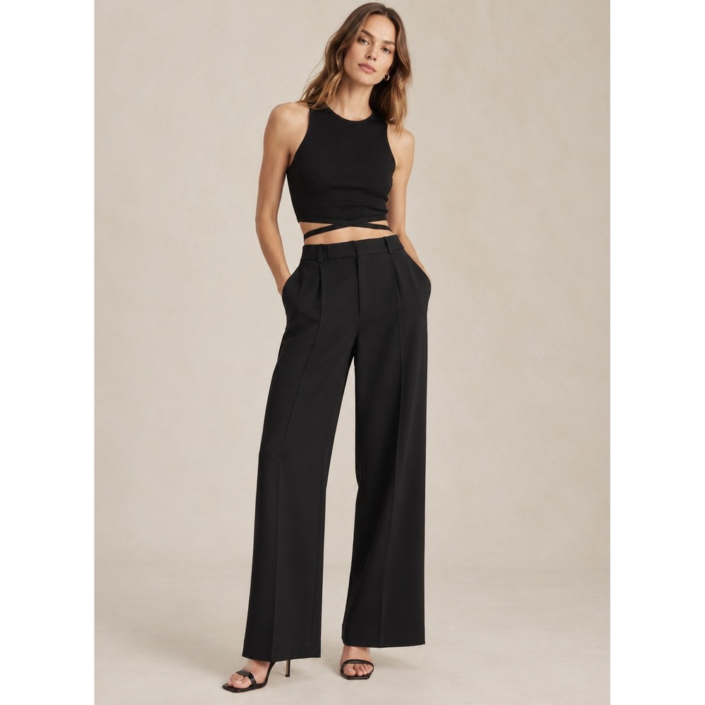 Babaton Aritzia Black Pleated Wide Leg Trousers Pants Size 4 107217